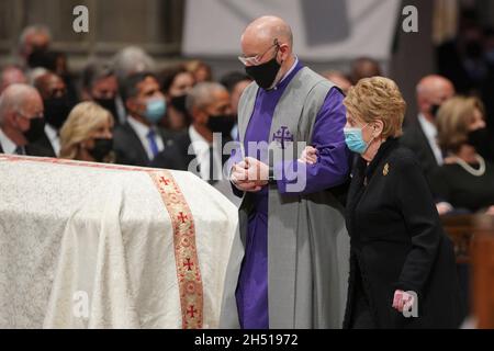 Washington DC, USA . 05th Nov, 2021. Madeleine Albright, former U.S. secretary of state, is escorted while attending the funeral for Colin Powell, former secretary of state, at Washington National Cathedral in Washington, DC, U.S., on Friday, Nov. 5, 2021. Powell, who was born in Harlem to Jamaican immigrants and rose to become the U.S.'s first Black secretary of state and chairman of the Joint Chiefs of Staff, died at 84 due to complications from Covid-19. Photographer: Al Drago/BloombergCredit: Al Drago/Pool via CNP /MediaPunch Credit: MediaPunch Inc/Alamy Live News