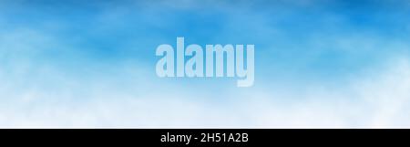 Sky background wide. Realistic white clouds. Summer blue sky banner. Light cloudy texture. Sunny day concept. Vector illustration. Stock Vector