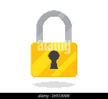 Vector flat design pixel art of padlock. Lock is isolated on white background Stock Vector