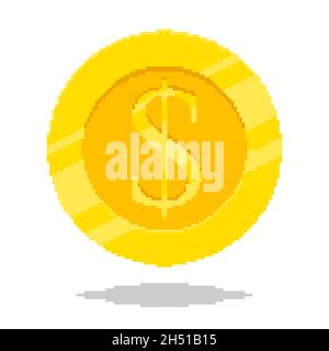 Pixel art style vector illustration of dollar coin	token Stock Vector