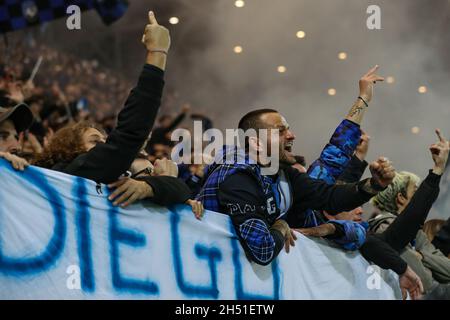 Bergamo, Italy, 2nd November 2021. Atalanta fans react during the UEFA Champions League match at Stadio di Bergamo, Bergamo. Picture credit should read: Jonathan Moscrop / Sportimage Stock Photo