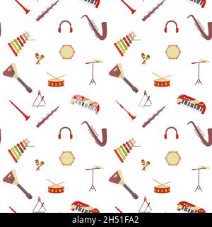 Musical colorful instruments seamless pattern. Isolated on white vector illustration Stock Vector