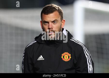 Bergamo, Italy, 2nd November 2021. Charlie Owen Manchester United fitness coach during the warm up prior to the UEFA Champions League match at Stadio di Bergamo, Bergamo. Picture credit should read: Jonathan Moscrop / Sportimage Stock Photo
