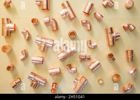 copper pipe fittings and joints Stock Photo - Alamy