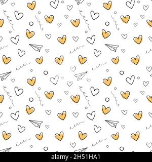 Hand drawn hearts and paper planes seamless vector pattern. Hearts doodle Stock Photo