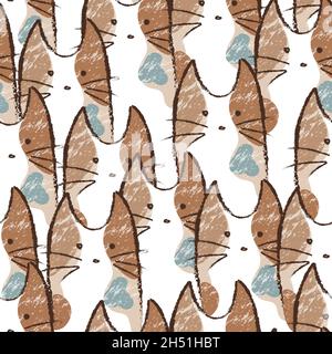 Hand drawn cartoon cats seamless pattern Stock Photo