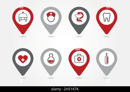 mapping pins icons medical  set eps 10 Stock Vector