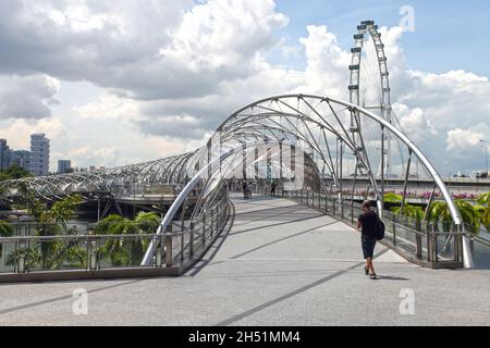 A view of the Helix Bridge, previously known as the Double Helix Bridge Marina Bay in Singapore. Stock Photo