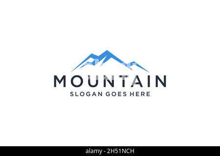 Abstract Mountain Logo. White Shape Linear Style isolated on Blue Color. Flat Vector Logo Design Template. Stock Vector