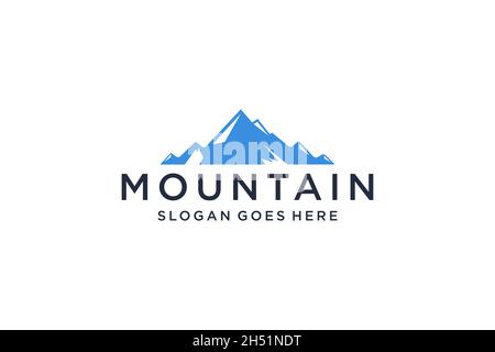 Abstract Mountain Logo. White Shape Linear Style isolated on Blue Color. Flat Vector Logo Design Template. Stock Vector