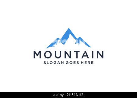 Abstract Mountain Logo. White Shape Linear Style isolated on Blue Color. Flat Vector Logo Design Template. Stock Vector