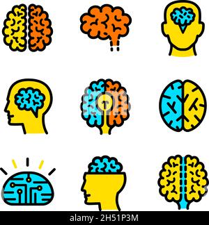Neurology brain icon vector set. Color set of brain vector icons for web design isolated on white Stock Vector