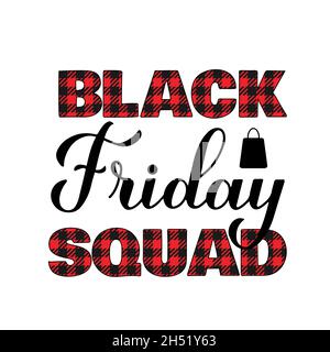 Black Friday Squad calligraphy hand lettering. Funny shopping quote. Vector template for logo design, advertising poster, banner, flyer, t-shirt, etc. Stock Vector