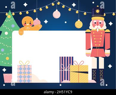 christmas character holding blank banner vector design illustration Stock Vector