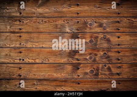 old weathered rustic brown dark oak wood texture with  retro design pattern and copy space background Stock Photo