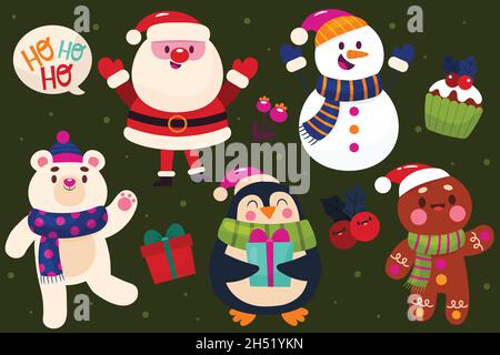 hand drawn christmas characters collection vector design illustration Stock Vector