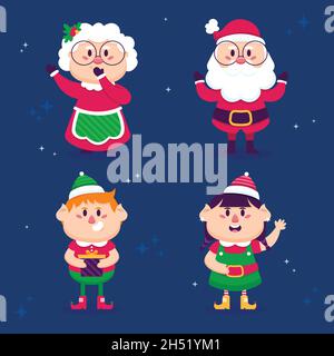 flat christmas characters collection vector design illustration Stock Vector