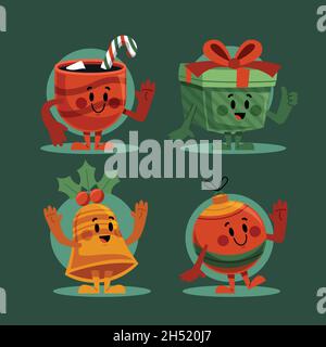 christmas characters collection flat vector design illustration Stock Vector