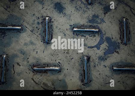 Texture of metal Diamond plate steel floor of ferry with diamond pattern. Old metal floor background. Stock Photo