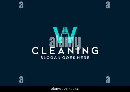 W for cleaning clean service Maintenance for car detailing, homes logo icon vector template. Stock Vector