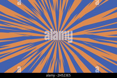 Pop art radial colorful comics book magazine cover. Striped brown and blue digital background. Cartoon funny retro pattern strip mock up. Vector Stock Vector