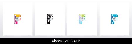 Cube With Nodes On Letter Logo Design F Stock Vector