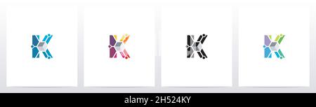Cube With Nodes On Letter Logo Design K Stock Vector