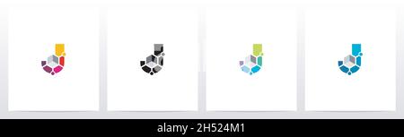 Cube With Nodes On Letter Logo Design J Stock Vector