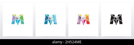 Cube With Nodes On Letter Logo Design M Stock Vector