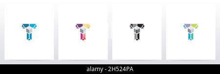 Cube With Nodes On Letter Logo Design T Stock Vector
