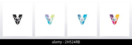 Cube With Nodes On Letter Logo Design V Stock Vector