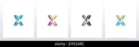 Cube With Nodes On Letter Logo Design X Stock Vector