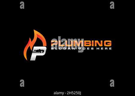 P Initial for Plumbing Service Logo Template, Water Service Logo icon. Stock Vector