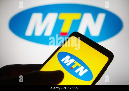 Ukraine. 05th Nov, 2021. In this photo illustration, MTN Group Limited logo of a South African multinational mobile telecommunications company is seen displayed on a smartphone and pc screen. Credit: SOPA Images Limited/Alamy Live News Stock Photo