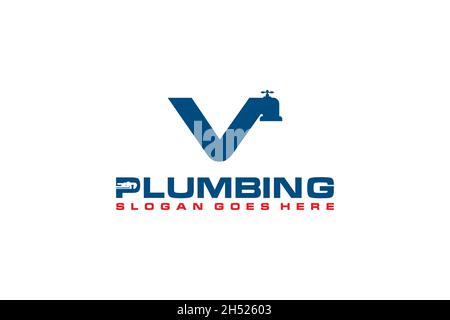 V Initial for Plumbing Service Logo Template, Water Service Logo icon. Stock Vector
