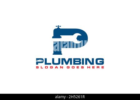 P Initial for Plumbing Service Logo Template, Water Service Logo icon. Stock Vector