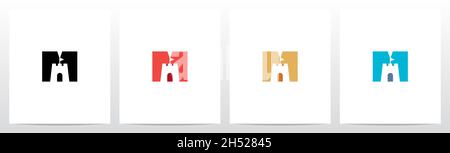 Castle With Flag On Letter Logo Design M Stock Vector