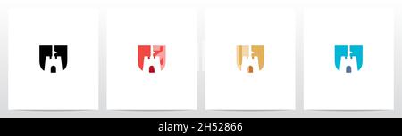 Castle With Flag On Letter Logo Design U Stock Vector