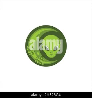 vector, illustrations. illustration logo shape like a alien with the moon. Stock Vector
