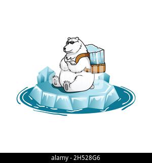 vector, illustration. a cool polar bear with carrying a block of ice behind. food and drink brand. Stock Vector