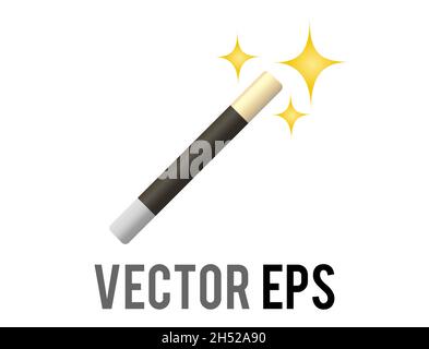 The isolated vector black classic magic wand and white tips icon with golden sparkling stars Stock Vector