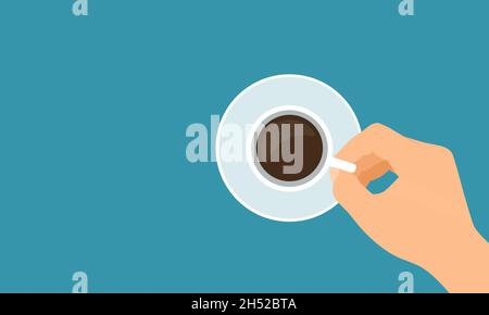 Flat design illustration of a possible hand holding a cup of coffee. Space for text on green background - vector Stock Vector