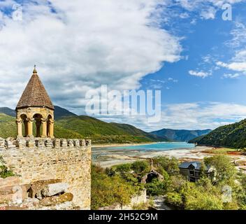 Ananuri is a castle complex on the Aragvi River in Georgia, about 72 kilometres from Tbilisi. Stock Photo