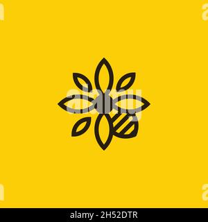 vector design. combination logo from bee and flower. Stock Vector