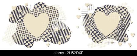 Set of two lettering templates in form of patterns with hearts. Multi layered eps10 vector illustration isolated on white background. Stock Vector