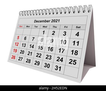 One page of the annual business monthly calendar. Date - month December 2021. 3d rendering Stock Photo
