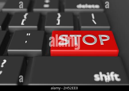 Press concepts. Red stop button on computer keyboard. 3d rendering Stock Photo