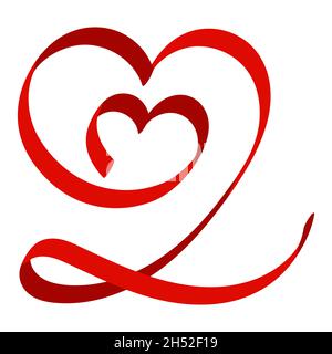 Double heart of developing red ribbon, love heart stock illustration Stock Vector