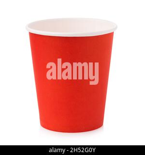 Empty paper cup for hot drinks in orange color isolated on white background Stock Photo