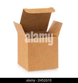 Opened cardboard box isolated on white background Stock Photo